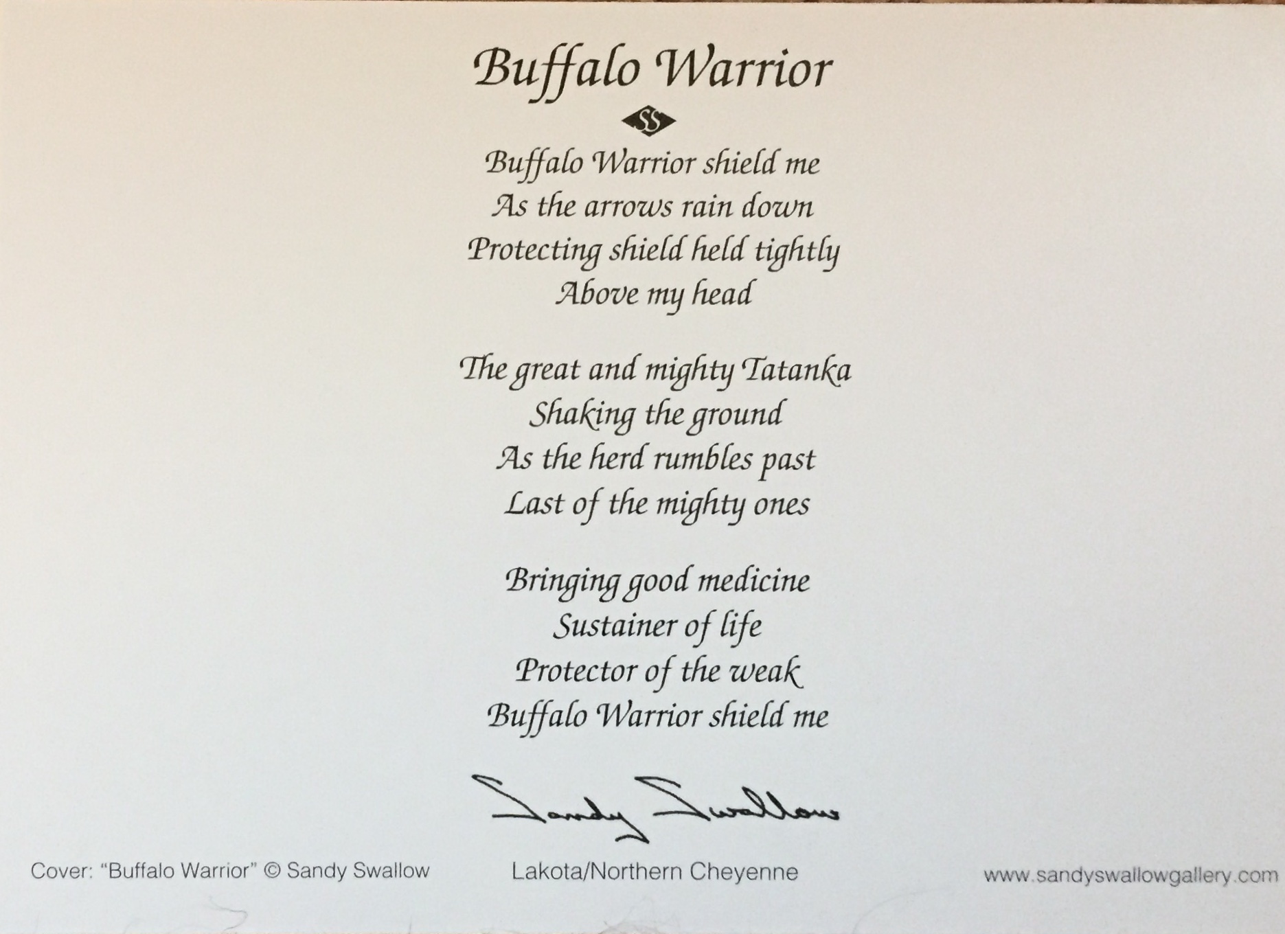 Buffalo Warrior Sandy Swallow